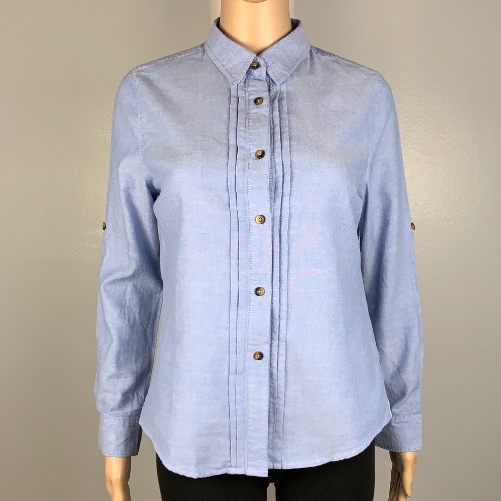 TOMMY GIRL Small Blue Chambray Button-Up Polo Top